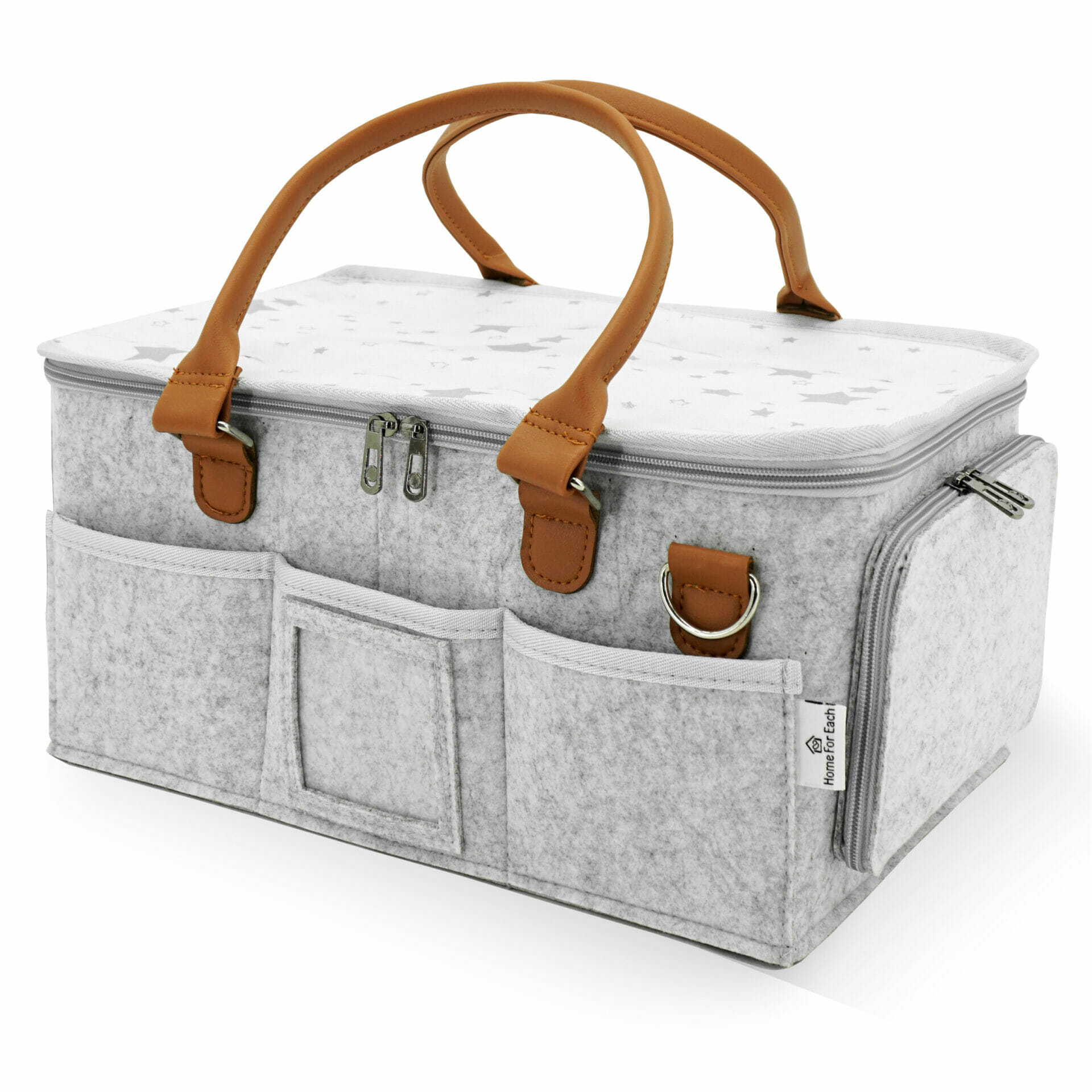Home For Each diaper caddy with zip lid removable dividers and PU leather handles